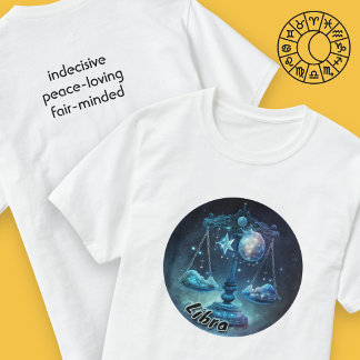 Libra Blue and Black Watercolor Zodiac T - Shirt