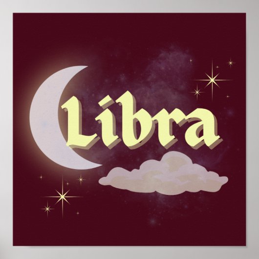 Libra Celestial Moon Cloud Stars Astrologie Kunst Poster (Vorne)