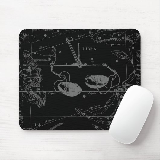 Libra Constellation Hevelius 1690 Karte auf Schwar Mousepad (Mit Mouse)