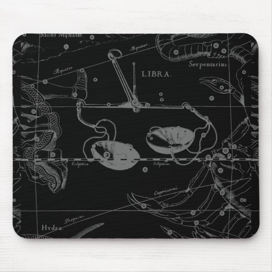 Libra Constellation Hevelius 1690 Karte auf Schwar Mousepad (Vorne)