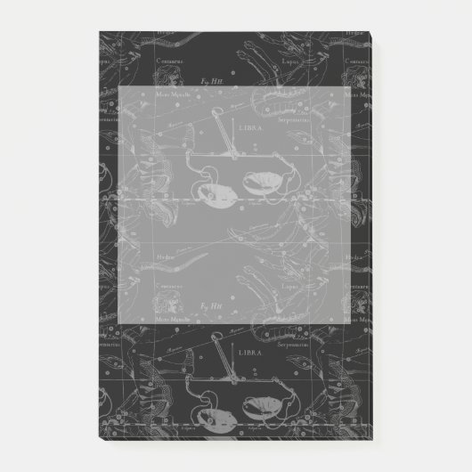 Libra Constellation Hevelius 1690 Karte auf Schwar Post-it Klebezettel (Vorderseite)