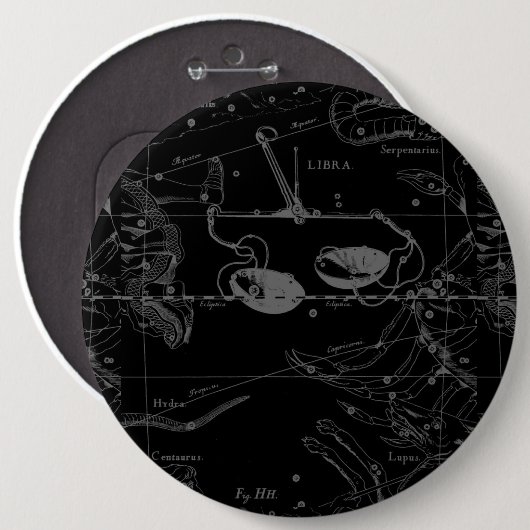 Libra Constellation Map Hevelius 1690 auf Schwarz Button (Vorne & Hinten)