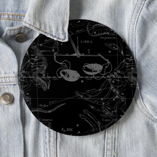Libra Constellation Map Hevelius 1690 auf Schwarz Button (Beispiel)