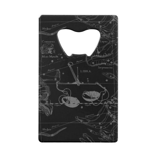 Libra Constellation Map Hevelius 1690 auf Schwarz Geldkarten Flaschenöffner (Vorderseite)