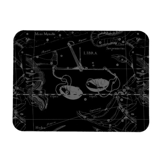 Libra Constellation Map Hevelius 1690 auf Schwarz Magnet (Horizontal)