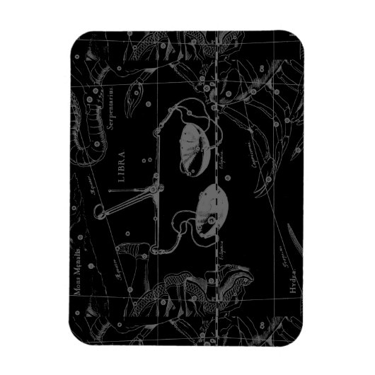 Libra Constellation Map Hevelius 1690 auf Schwarz Magnet (Vertikal)