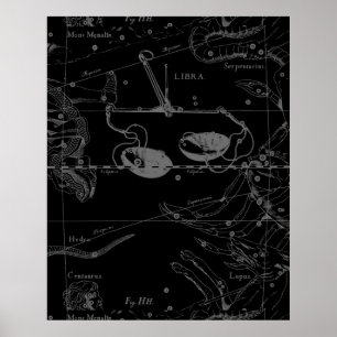 Libra Constellation Map Hevelius 1690 Sept Okt Poster