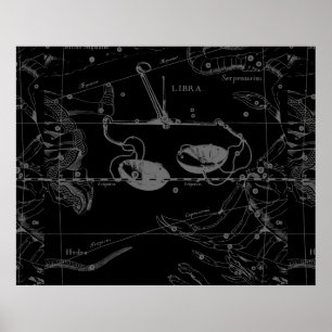 Libra Constellation Map Hevelius 1690 Sept Okt Poster