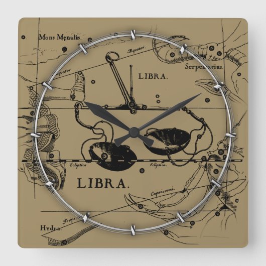 Libra Constellation Map Hevelius Dekor 1690 Quadratische Wanduhr (Vorderseite)