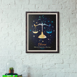 Libra Constellation Zodiac Watercolor Sternengalax Poster