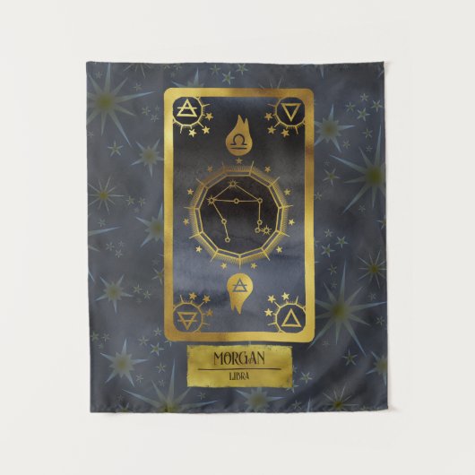 Libra Dark Zodiac Astrologie: Schwarzer Goldname Wandteppich (Vorderseite)