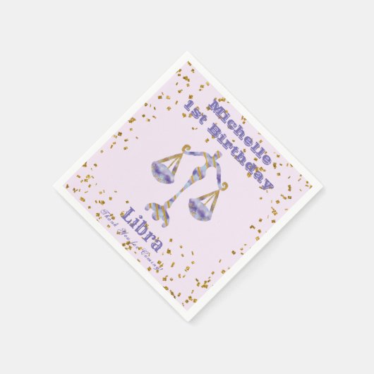 Libra First Birthday & Gold Confetti Serviette (Ecke)