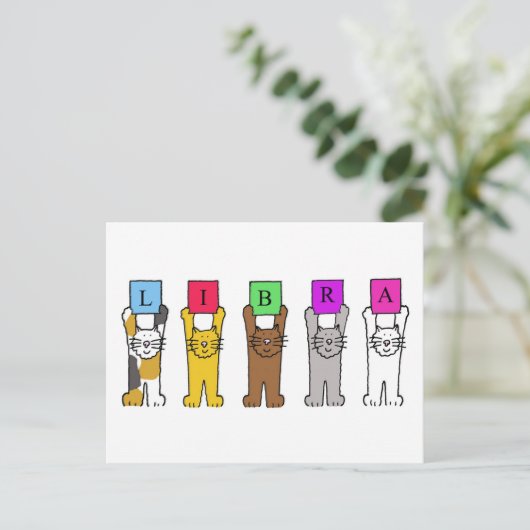 Libra Geburtstag Niedlicher Cartoon Katzen Postkarte (Stehend Vorderseite)