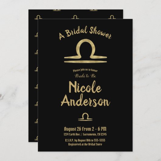 LIBRA Gold Zodiac Astrologie Fall Brautparty Einladung (Vorne/Hinten)