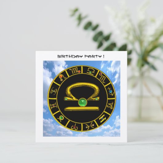 LIBRA GOLD ZODIAC BIRTHDAY JEWEL, Astrologie Chart Einladung (Stehend Vorderseite)