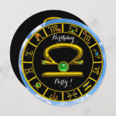 LIBRA GOLD ZODIAC BIRTHDAY JEWEL, Astrologie Chart Einladung (Vorne/Hinten)