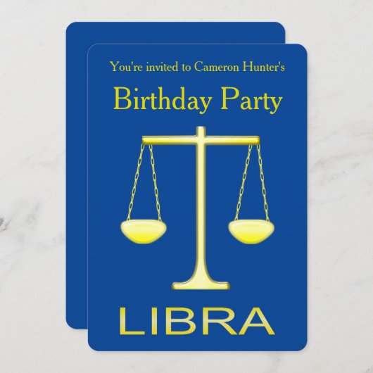 Libra Golden Scales Sign Custom Geburtstag Einladung (Vorne/Hinten)