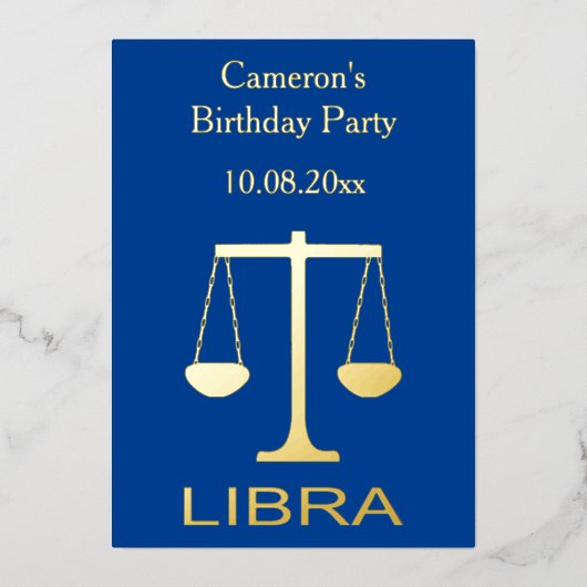 Libra Golden Scales Sign Custom Geburtstag Folieneinladung (Vorderseite)