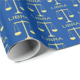Libra Golden Scales Star Signa Gemustert Geschenkpapier