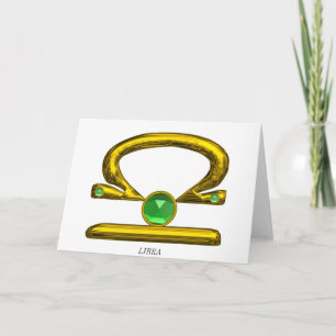 LIBRA Green Emerald & Gold Zodiac Birthday Karte