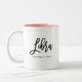 Libra Horoscope Modern Script Chic Zodiac Sign Zweifarbige Tasse (Links)
