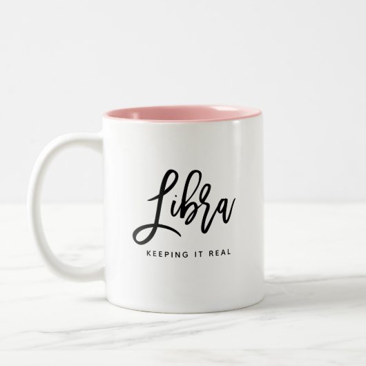 Libra Horoscope Modern Script Chic Zodiac Sign Zweifarbige Tasse (Links)