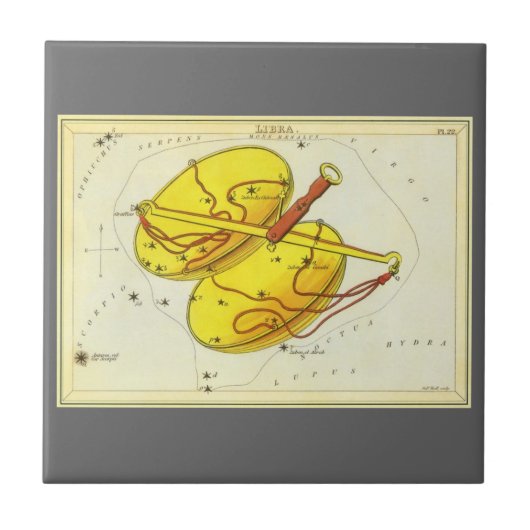 Libra Scales Vintag Constellation Urania Mirror Fliese (Vorderseite)