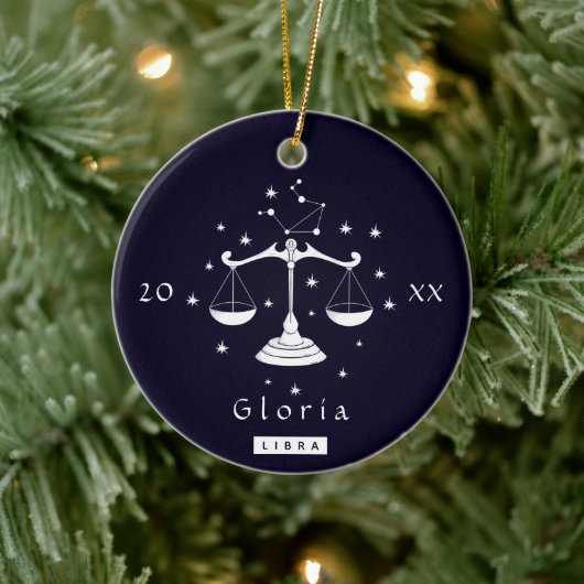 Libra Scales Zodiac Birthday Star Sign Name & Year Keramik Ornament (Baum)