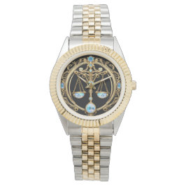 Libra-Skalen, Opal- und Gold-Personalisierte Zodia Armbanduhr