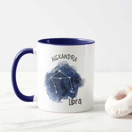 Libra Starry Night Constellation Individuelle Name Tasse (Mit Donut)