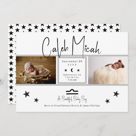 Libra Stars Foto Baby Birth Ankündigung (Vorne/Hinten)