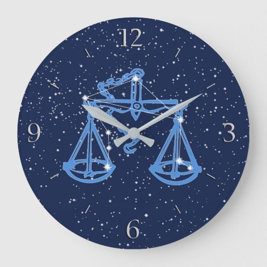 Libra-Sternbild und Zodiaka-Zeichen mit Sternen Große Wanduhr (Vorderseite)