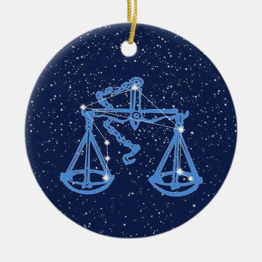 Libra-Sternbild und Zodiaka-Zeichen mit Sternen Keramik Ornament (Vorne)