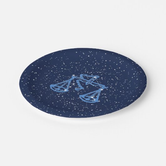 Libra-Sternbild und Zodiaka-Zeichen mit Sternen Pappteller (Schrägansicht)