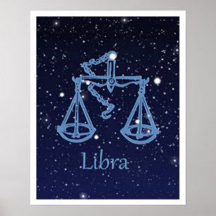 Libra-Sternbild und Zodiaka-Zeichen mit Sternen Poster