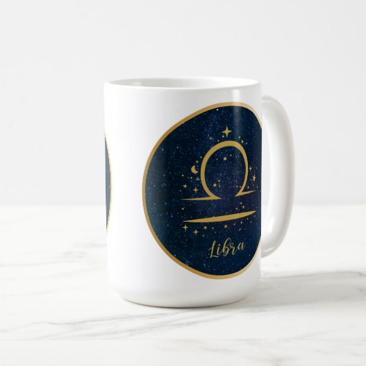 Libra-Sternensymbol goldene Sterne personalisiert Kaffeetasse (VorderseiteRechts)