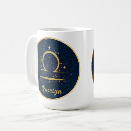 Libra-Sternensymbol goldene Sterne personalisiert Kaffeetasse (Vorderseite Links)