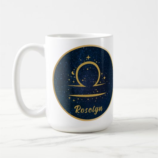Libra-Sternensymbol goldene Sterne personalisiert Kaffeetasse (Links)