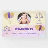 Libra Watercolor 1. Geburtstag | Ballons & 1 Foto Banner (Horizontal)