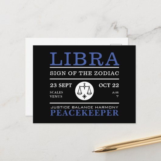 Libra-Zeichen des Zodiaks, astrologisch Postkarte (Vorderseite/Rückseite Beispiel)