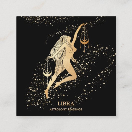 *~* LIBRA Zodiac Astrologie Lesungen Gold und Schw Quadratische Visitenkarte (Vorderseite)