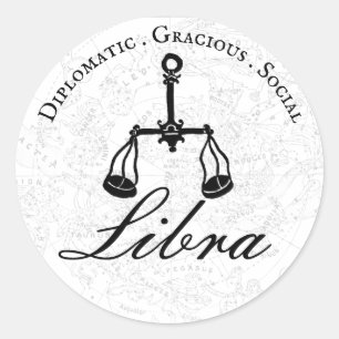 Libra Zodiac Astrologie Persönlichkeit Schwarz-wei Runder Aufkleber