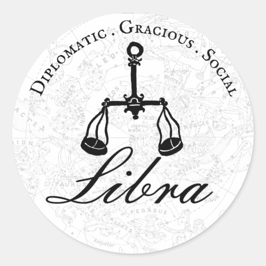 Libra Zodiac Astrologie Persönlichkeit Schwarz-wei Runder Aufkleber (Vorderseite)