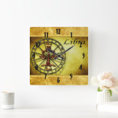 Libra Zodiac Astrology gold foil texture design Quadratische Wanduhr (Zuhause)