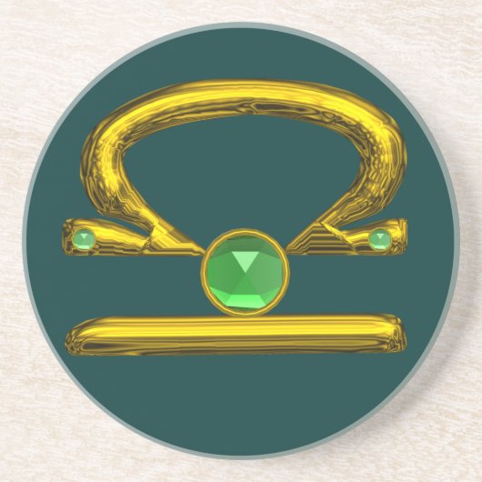 LIBRA ZODIAC BIRTHDAY JEWEL Emerald, Gold und Gree Untersetzer (Vorne)