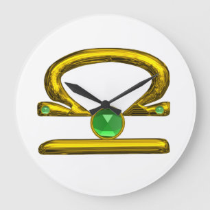 LIBRA ZODIAC BIRTHDAY JEWEL Emerald,Gold ,white Große Wanduhr