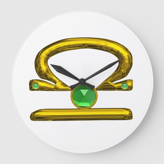 LIBRA ZODIAC BIRTHDAY JEWEL Emerald,Gold ,white Große Wanduhr (Vorderseite)