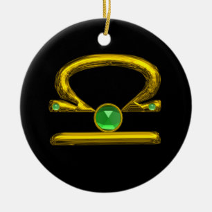 LIBRA ZODIAC BIRTHDAY JEWEL GREEN EMERALD Gold Keramik Ornament