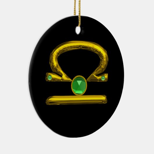 LIBRA ZODIAC BIRTHDAY JEWEL GREEN EMERALD Gold Keramik Ornament (Rechts)