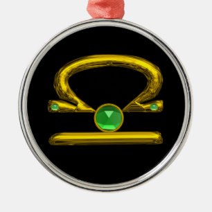 LIBRA ZODIAC BIRTHDAY JEWEL GREEN EMERALD Gold Silbernes Ornament